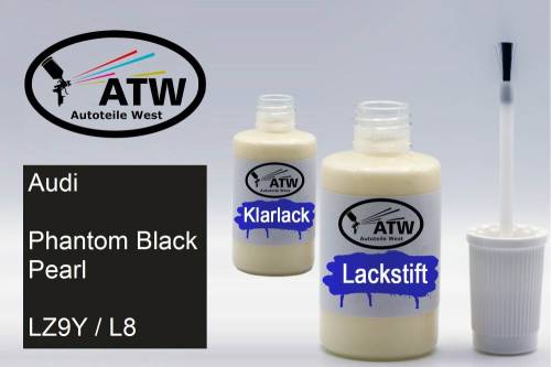 Audi, Phantom Black Pearl, LZ9Y / L8: 20ml Lackstift + 20ml Klarlack - Set, von ATW Autoteile West.